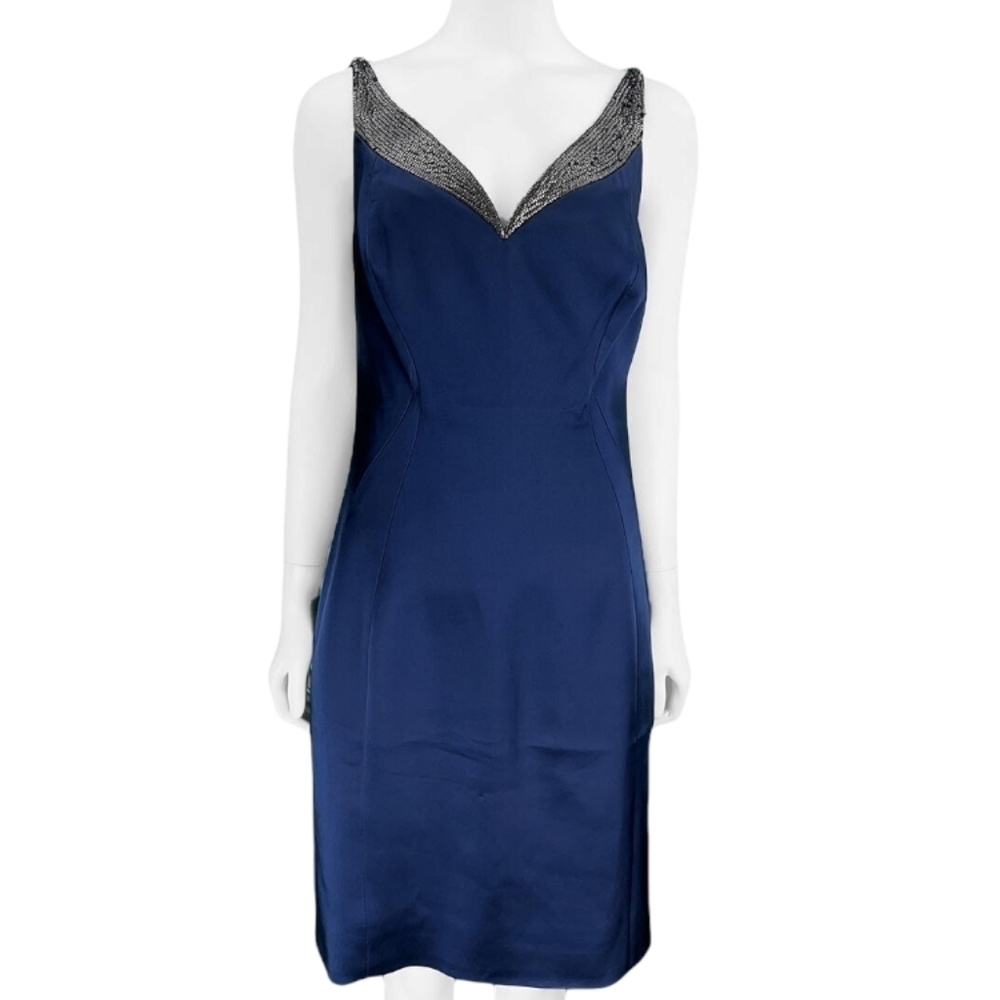 Elie Tahari Navy Blue Sequince Detail Midi Dress Sz 8